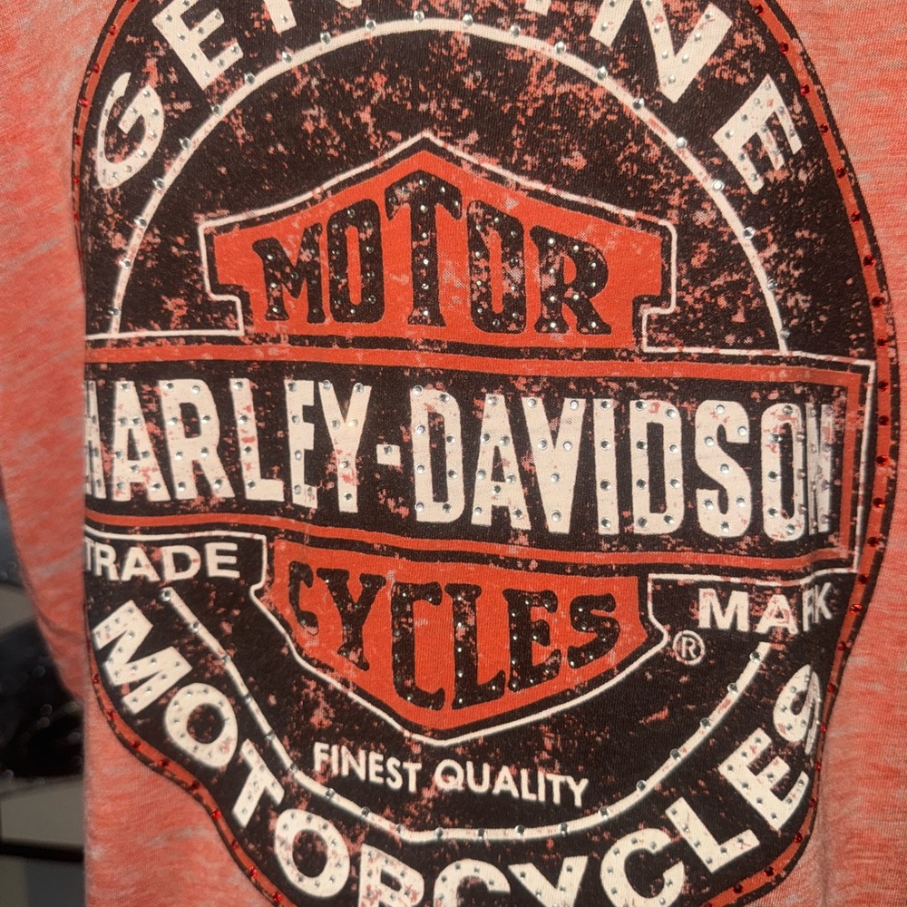 Harley-Davidson Coral and Black Logo V-Neck Tee - Picture 5 of 5